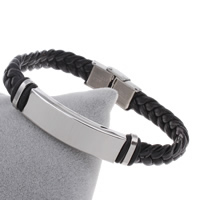 Silicone Stainless Steel Bracelets, with PU Leather, with letter pattern, original color Approx 7.5 Inch 
