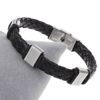 Silicone Stainless Steel Bracelets, with PU Leather, with letter pattern, original color Approx 7.5 Inch 