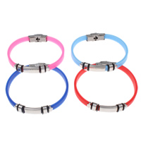 Silicone Stainless Steel Bracelets, with Silicone, with letter pattern Approx 7.5 Inch 