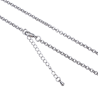 Cadena de collar de cable enlazado de latón, metal, con 2Inch extender cadena, chapado en platina real, cadena Rolo, 3x3x1mm, longitud:aproximado 18 Inch, Vendido por Sarta