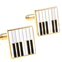 Brass Cufflinks, Piano, gold color plated, enamel, nickel, lead & cadmium free, 10-20mm 