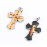 Zinc Alloy Cross Pendants, Crucifix Cross, platinum color plated, Christian Jewelry & enamel & double-sided & decal, lead & cadmium free, 50mm Approx 3mm 