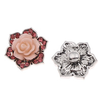 Jewelry Snap Button, Zinc Alloy, with Resin, Flower, antique silver color plated, with rhinestone, lead & cadmium free 