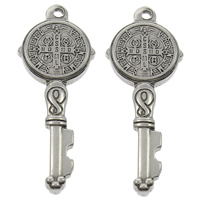 Edelstahl Stein Anhänger, Schlüssel, mit Brief Muster & Schwärzen, 13x35x2.5mm, Bohrung:ca. 1mm, verkauft von PC