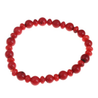 Bracelets corail naturels, rouge, 7.5mm Environ 7.5 pouce, Vendu par brin