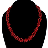 Collar de Coral natural, latón cierre de anillo de primavera, Esférico, chapado en color de platina, Rojo, 6mm, longitud:aproximado 18.8 Inch, Vendido por Sarta
