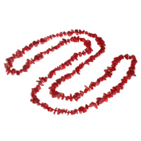 Коралловый свитер цепи ожерелье, Натуральный коралл, Комкообразная форма, красный - длина:Приблизительно 45.6 дюймовый, продается Strand