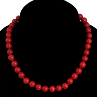 Natural Coral Necklace, brass lobster clasp, platinum color plated, red, 10mm Approx 17 Inch 