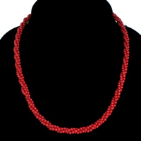 Collar de Coral natural, latón cierre de langosta, Esférico, chapado en color de platina, Rojo, 3mm, longitud:aproximado 18 Inch, Vendido por Sarta