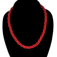 Natural Coral Necklace, brass lobster clasp, Round, platinum color plated, red, 4mm Approx 19.6 Inch 