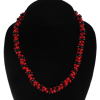Natural Coral Necklace, with Crystal, brass spring ring clasp, platinum color plated, faceted, red Approx 19.6 Inch 