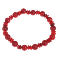 Natural Coral Bracelets, Round, red, 9mm Approx 7 Inch 