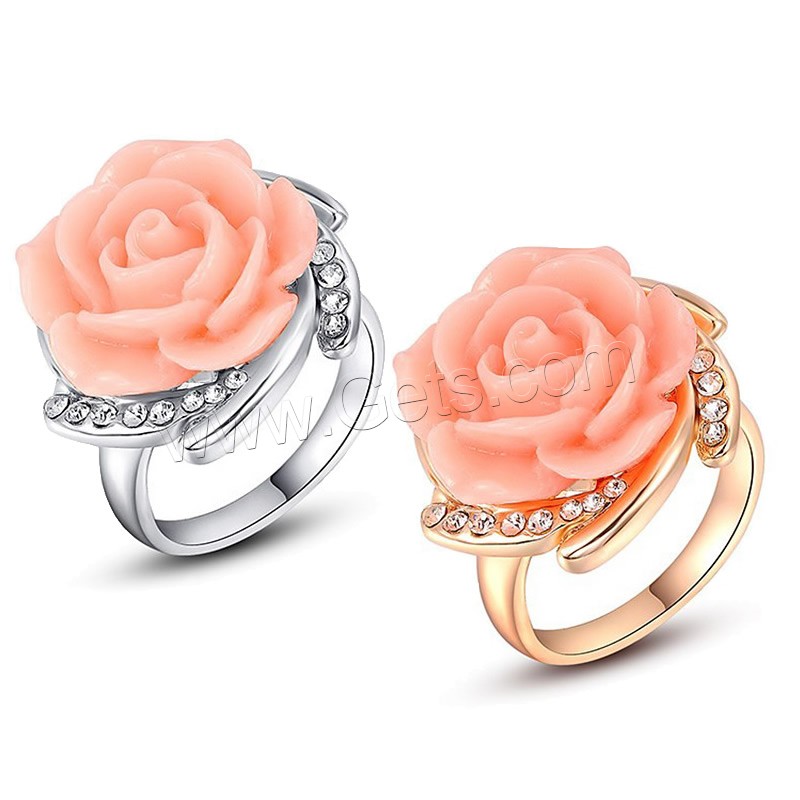Newegg® Finger Ring, Zinc Alloy, with Resin, Flower, plated, different size for choice & for woman & with rhinestone, more colors for choice, 23x22mm, Sold By PC