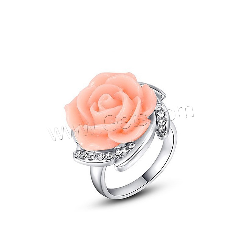 Newegg® Finger Ring, Zinc Alloy, with Resin, Flower, plated, different size for choice & for woman & with rhinestone, more colors for choice, 23x22mm, Sold By PC