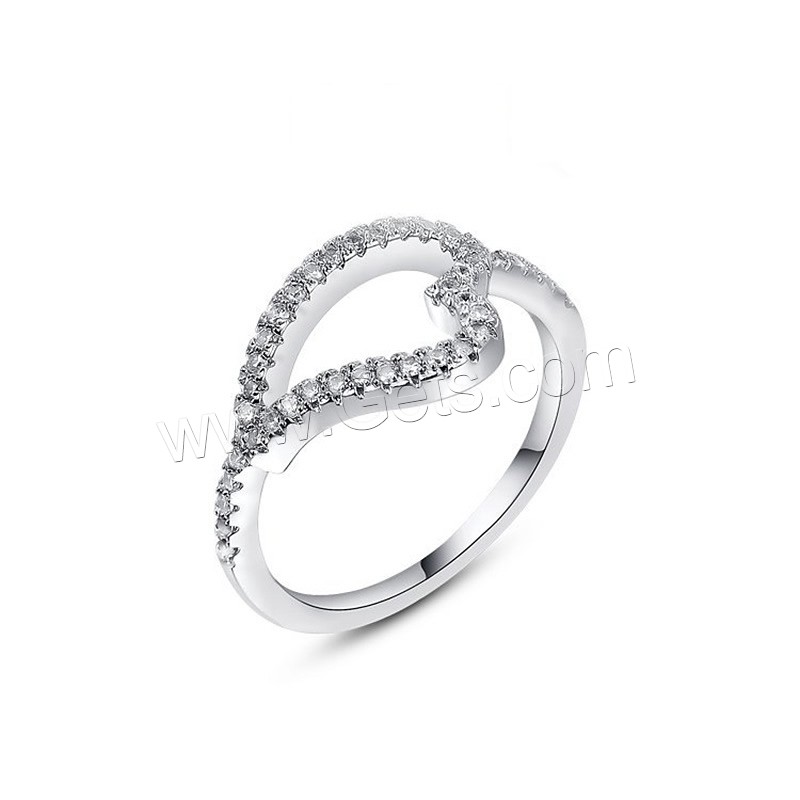 Newegg® Finger Ring, Brass, Heart, platinum plated, different size for choice & for woman & with cubic zirconia, 14x10mm, Sold By PC