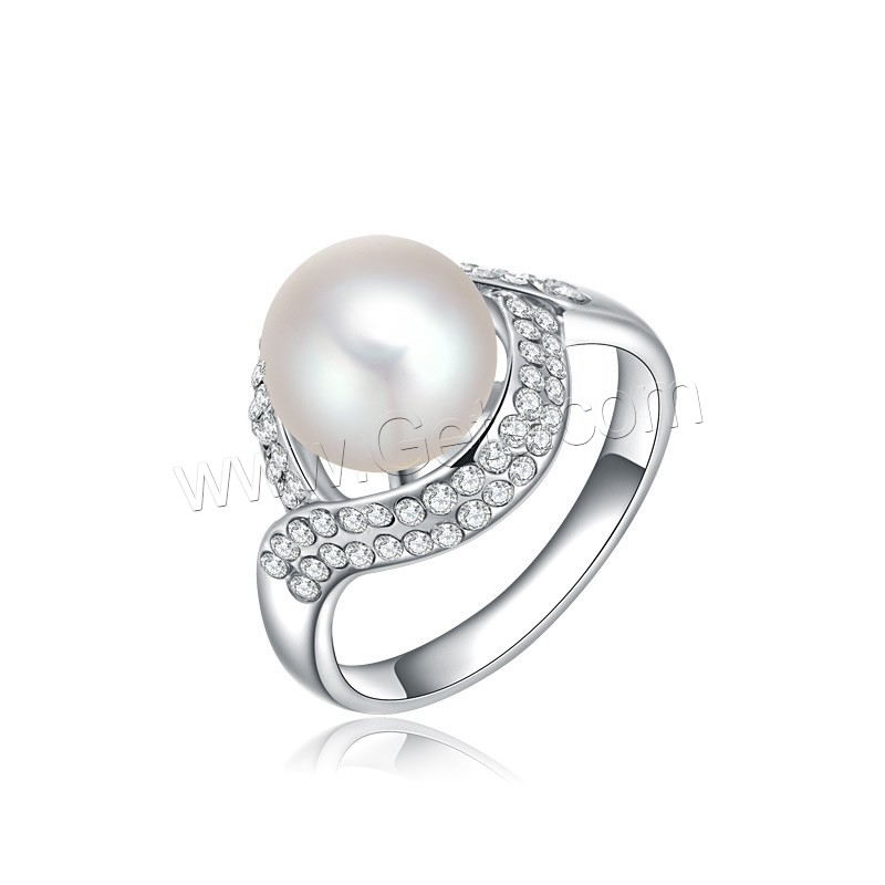 Newegg® Finger Ring, Zinc Alloy, with Glass Pearl, platinum plated, different size for choice & for woman & with rhinestone, 18x14mm, Sold By PC