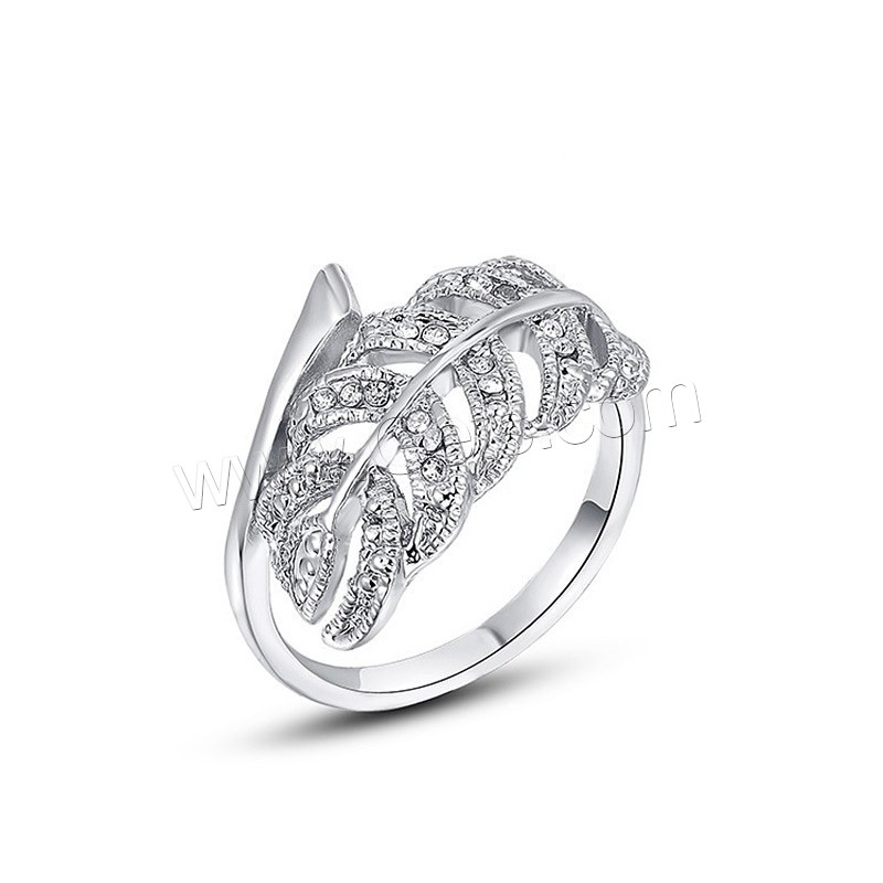 Newegg® Finger Ring, Zinc Alloy, Leaf, platinum plated, different size for choice & for woman & with rhinestone & hollow, 19x13mm, Sold By PC