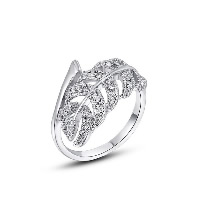 Newegg® Finger Ring, Zinc Alloy, Leaf, platinum plated & for woman & with rhinestone & hollow 