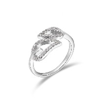 El anillo de dedo Newegg®, metal, Hoja, chapado en platina real, micro arcilla de zirconia cúbica & para mujer, 15x10mm, tamaño:8, Vendido por UD