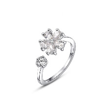 Newegg® Finger-Ring, Messing, Blume, platiniert, für Frau & mit kubischem Zirkonia, 15x11mm, Größe:8, verkauft von PC