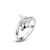 Newegg® Finger Ring, Brass, Dolphin, platinum plated & for woman & with rhinestone 