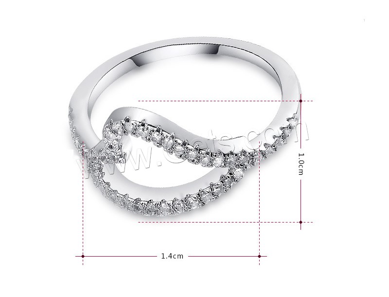 Палец кольцо Newegg®, Латунь, Сердце, покрытый платиной, разный размер для выбора & Женский & с кубическим цирконием, 14x10mm, продается PC