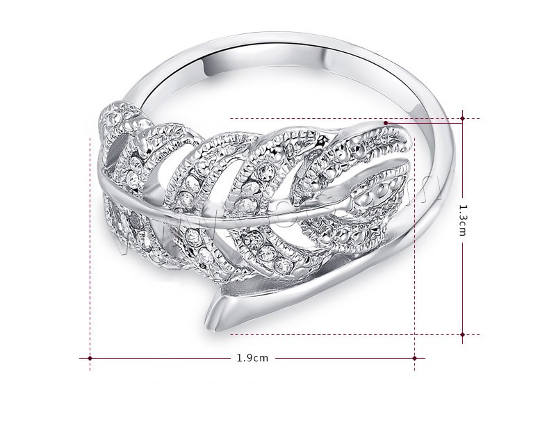 Newegg® Finger-Ring, Zinklegierung, Blatt, platiniert, verschiedene Größen vorhanden & für Frau & mit Strass & hohl, 19x13mm, verkauft von PC