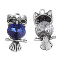 Zinc Alloy Animal Pendants, with Crystal, Owl, antique silver color plated, faceted & with rhinestone, lead & cadmium free Approx 2mm 