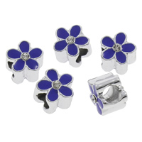 Rhinestone Zinc Alloy European Beads, Flower, platinum color plated, without troll & enamel & with rhinestone lead & cadmium free Approx 4mm 
