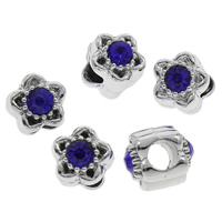 Rhinestone Zinc Alloy European Beads, Flower, platinum color plated, with rhinestone & large hole lead & cadmium free Approx 5mm 