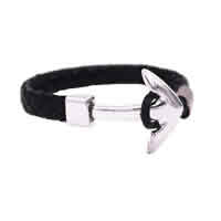 Unisex Bracelet, PU Leather, with Zinc Alloy, Anchor, platinum color plated, nautical pattern Approx 6.7 Inch 