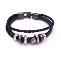Unisex Bracelet, Cowhide, with PU Leather & Zinc Alloy, plated  & with rhinestone Approx 6.7 Inch 