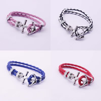 Unisex Bracelet, PU Leather, with Zinc Alloy, Anchor, platinum color plated, nautical pattern & with skull pattern Approx 6.7 Inch 