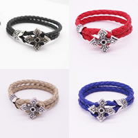 Unisex Bracelet, PU Leather, with Zinc Alloy, Sword Cross, antique silver color plated Approx 6.7 Inch 