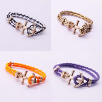 Unisex Bracelet, PU Leather, with Zinc Alloy, Anchor, gold color plated, nautical pattern & with skull pattern Approx 6.7 Inch 