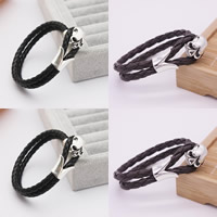 Unisex Bracelet, PU Leather, with Zinc Alloy, Skull, antique silver color plated Approx 6.7 Inch 