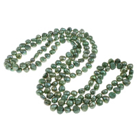 Пресноводные перлы ожерелье цепи свитера, Пресноводные жемчуги, с Стеклянный бисер, Стиль Барокко, зеленый, 9-11mm, длина:Приблизительно 62 дюймовый, продается Strand
