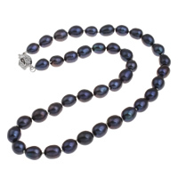 Natural Freshwater Pearl Necklace, with Brass, Potato, black, 8-9mm Approx 16.5 Inch 