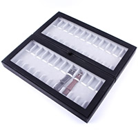 PU Leather Watch Band Display Box, with Velveteen & Plastic & Zinc Alloy, Rectangle, platinum color plated, 24 cells 