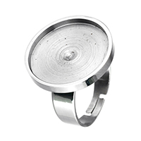 Stainless Steel Bezel Ring Base, Flat Round, adjustable, original color, 20mm, US Ring 