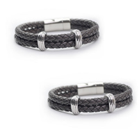 Men Bracelet, PU Leather, with Zinc Alloy, platinum color plated, for man & , black Approx 6.7 Inch 