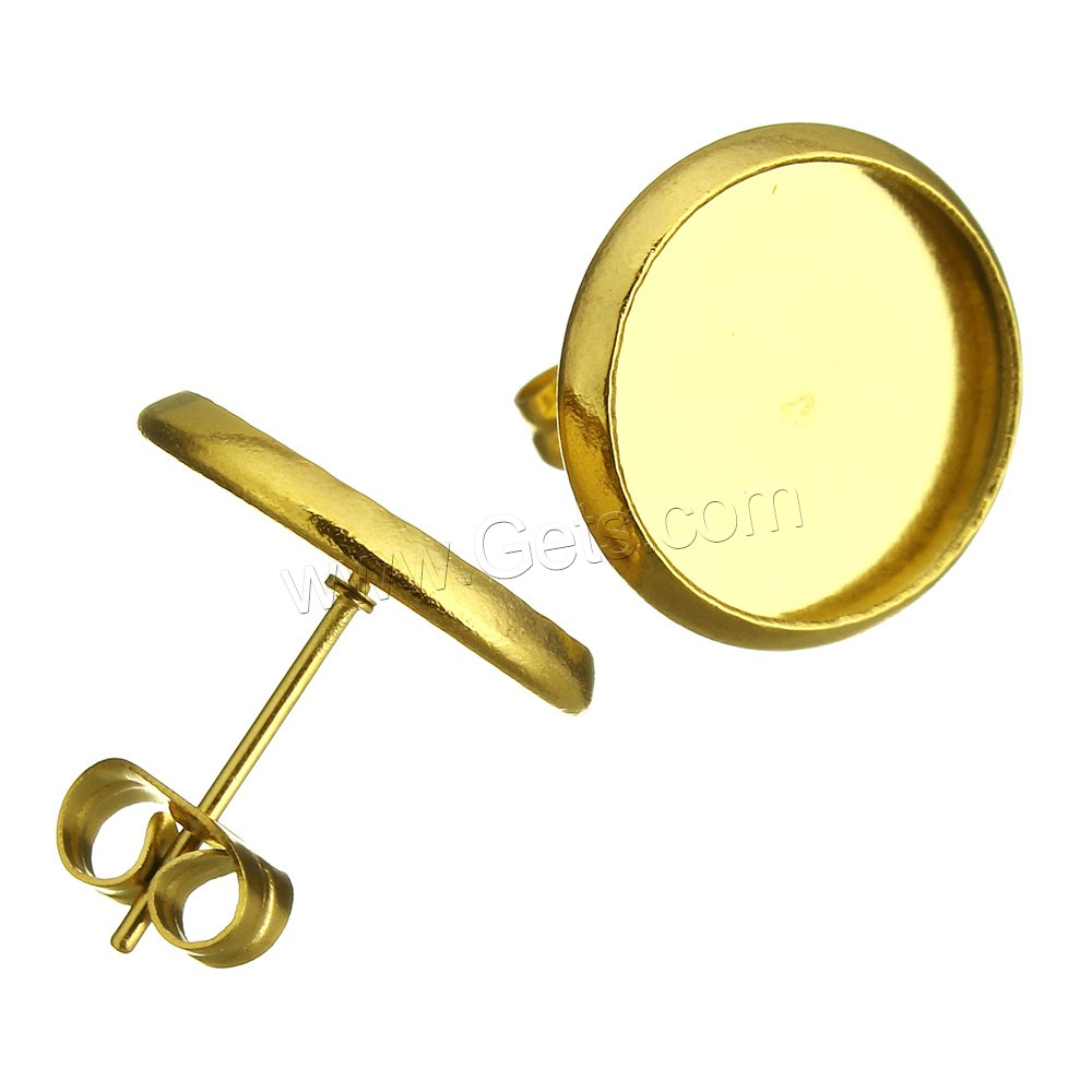 Stainless Steel Earring Stud Component, Flat Round, gold color plated, different size for choice, Sold By PC