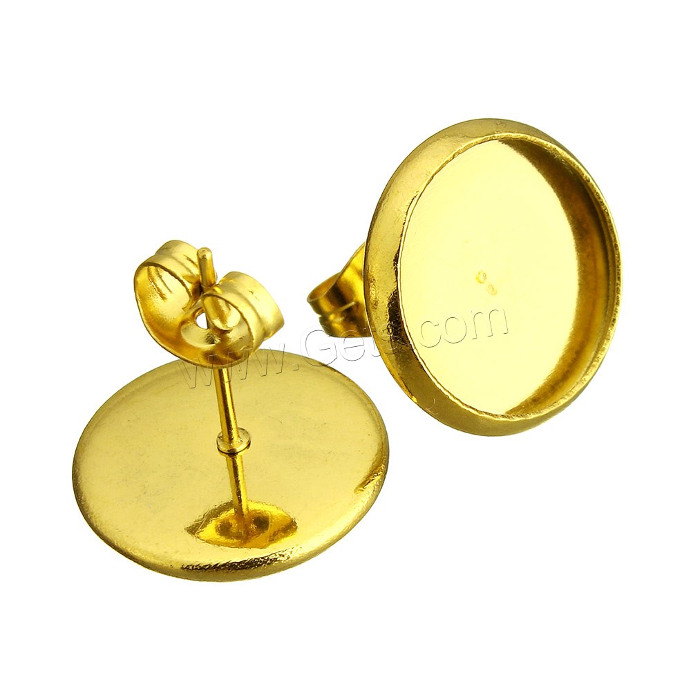 Stainless Steel Earring Stud Component, Flat Round, gold color plated, different size for choice, Sold By PC