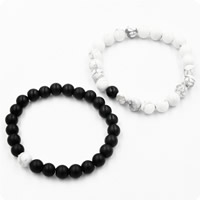 Couple Bracelet, Black Agate, with Natural White Turquoise, natural, for couple & frosted, 8mm Approx 7.5 Inch 