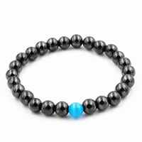 Hematite Bracelet, with Cats Eye, Unisex, 8mm Approx 7.5 Inch 