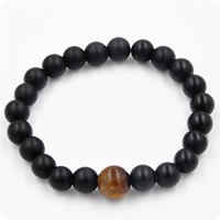 Black Agate Bracelets, with Tiger Eye, natural, for man & frosted, 8mm, 10mm Approx 7.5 Inch 