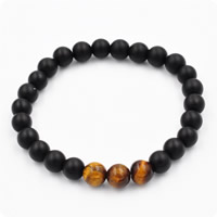 Black Agate Bracelets, with Tiger Eye, natural, Unisex & frosted, 8mm Approx 7.5 Inch 
