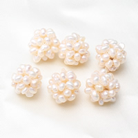 Ball Cluster Cultured Pearl Beads, Freshwater Pearl, Button, natural, white, 15mm 