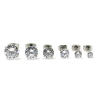 Cubic Zircon (CZ) Stud Earring, Stainless Steel, Flat Round & with cubic zirconia, original color 