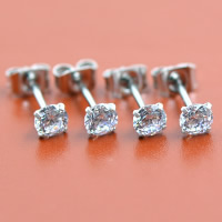 Cubic Zircon (CZ) Stud Earring, Stainless Steel, Flat Round, with cubic zirconia, original color, 4mm 